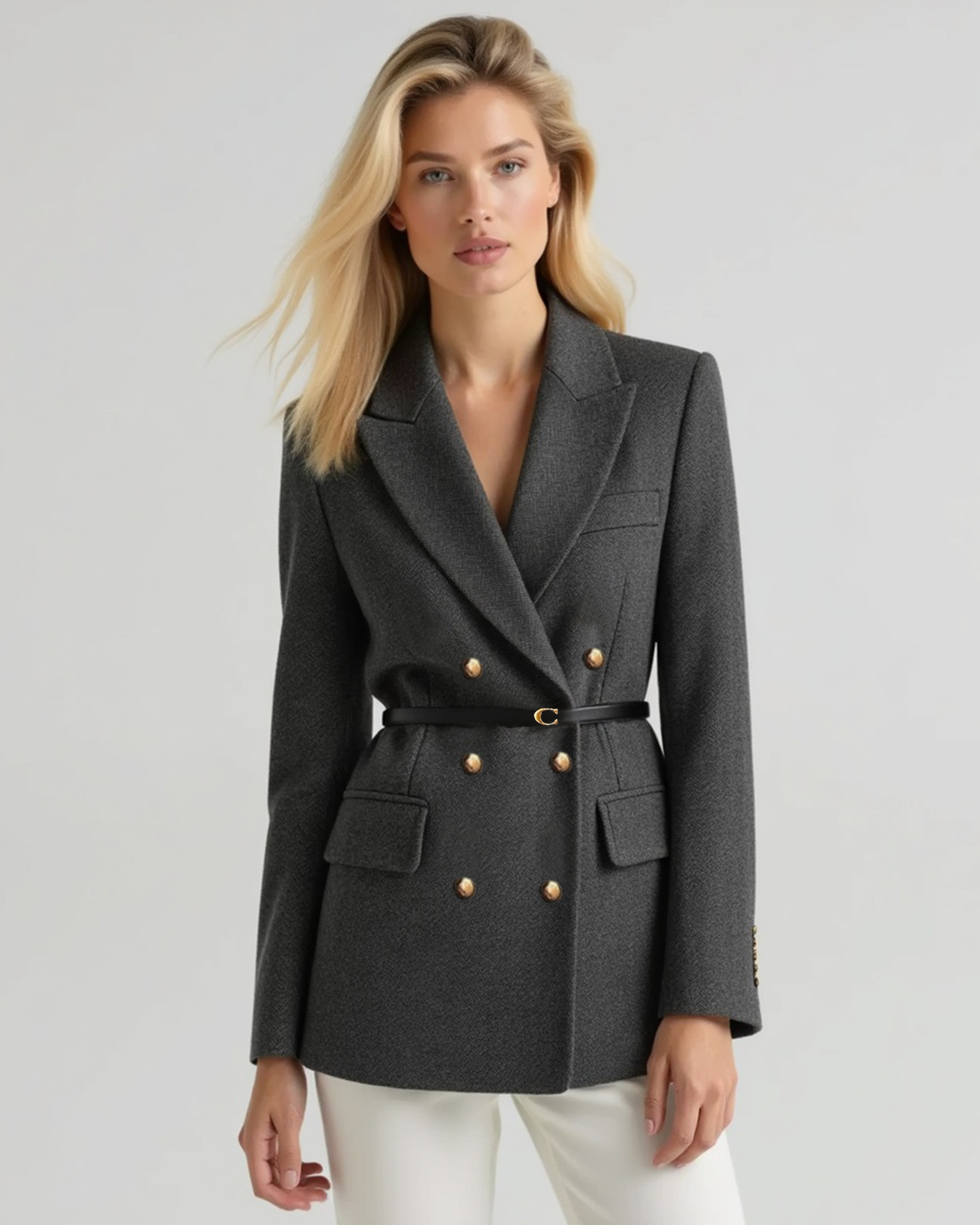 Cecole | Women’s Double-Breasted Tweed Coat with Notched Lapel