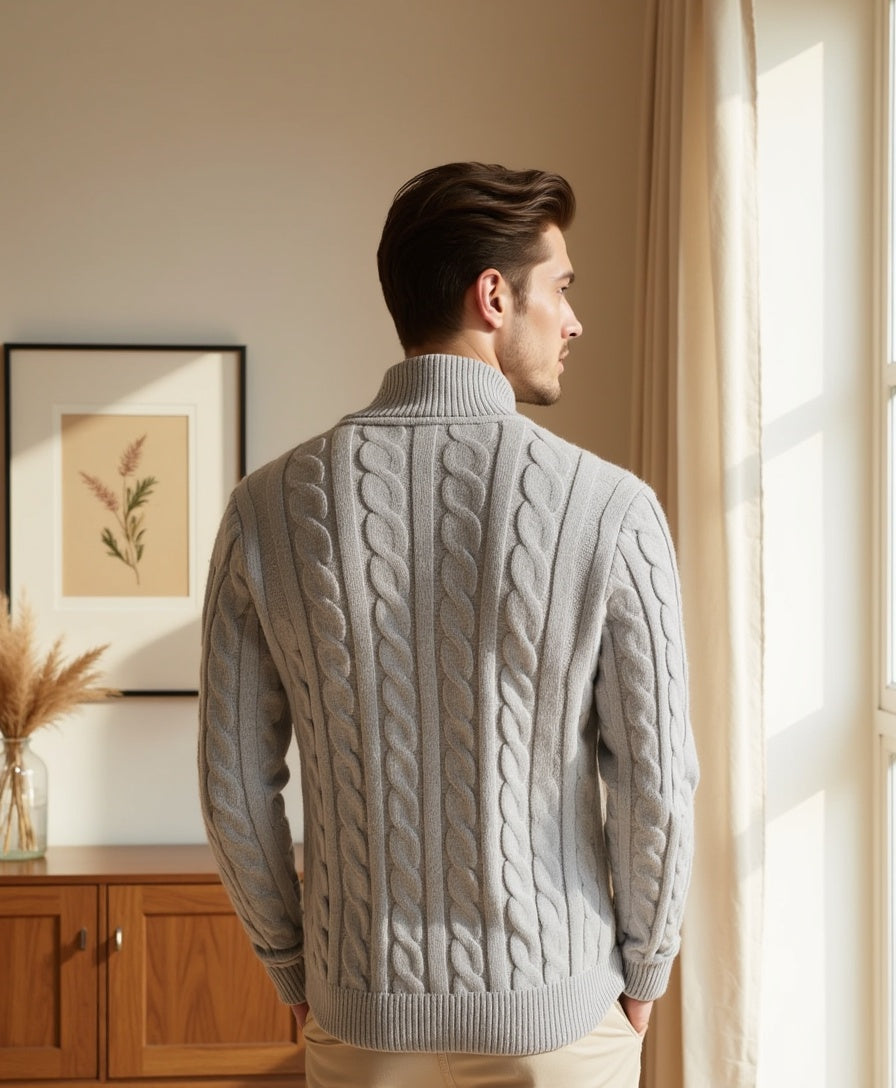 Cecole | Men’s Ribbed Cotton Half Zip Sweater with High Neck