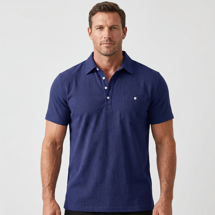 Summer Linen Polo Shirt with Half Button Front for Men