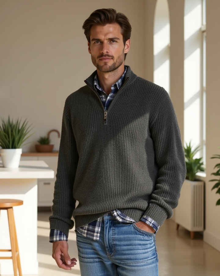 Cecole | Men’s Casual Fit Sweater with Zippered Collar
