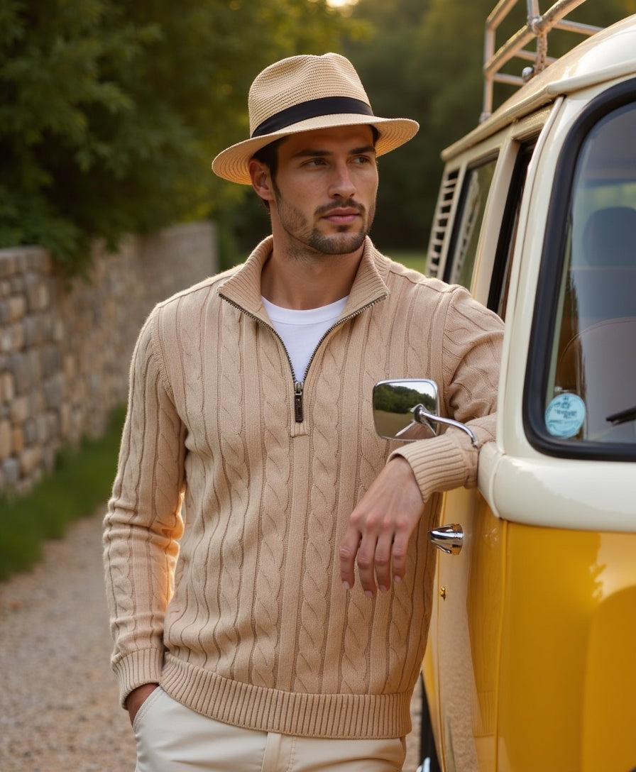 Cecole | Men’s Ribbed Cotton Half Zip Sweater with High Neck