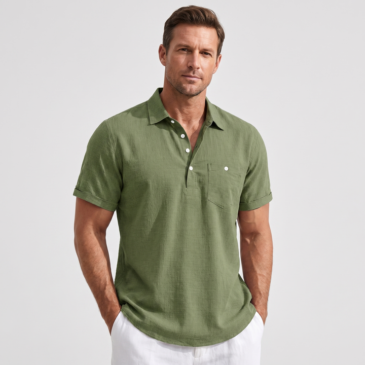 Summer Linen Polo Shirt with Half Button Front for Men