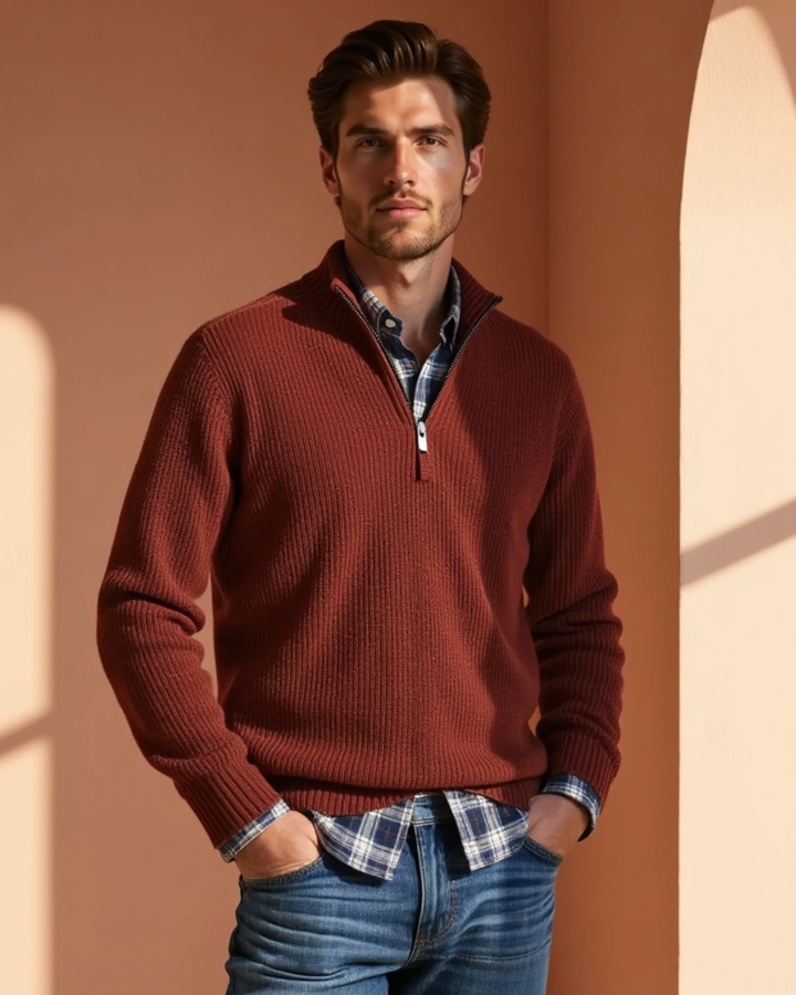 Cecole | Men’s Casual Fit Sweater with Zippered Collar