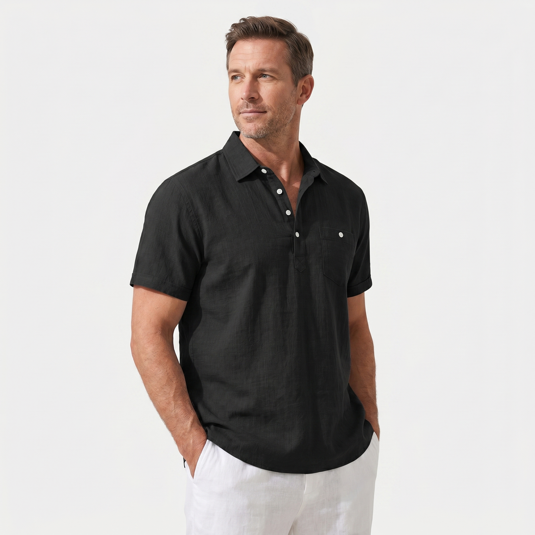 Summer Linen Polo Shirt with Half Button Front for Men
