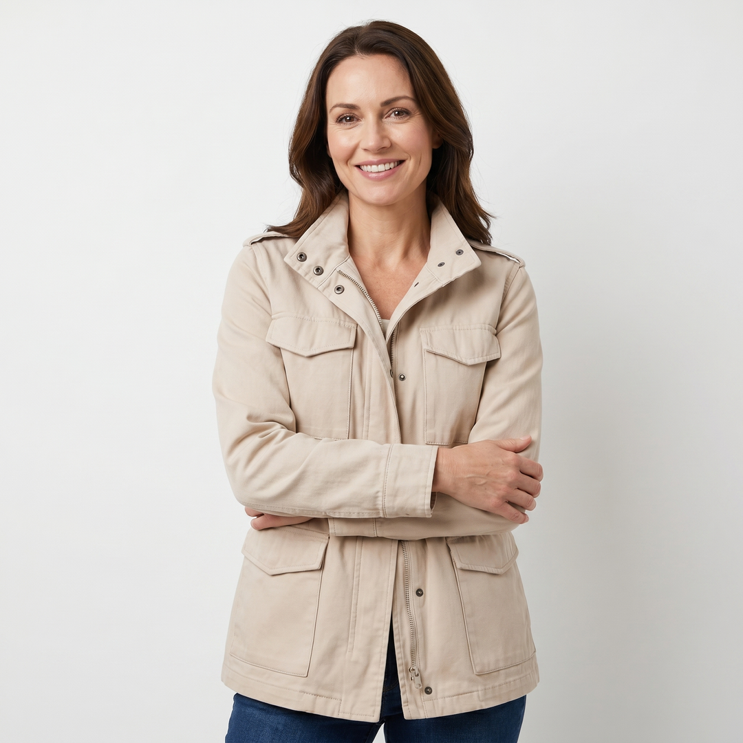 Loose Korean Style Windbreaker with Multi-Pocket for Women