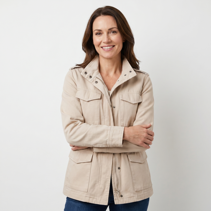 Loose Korean Style Windbreaker with Multi-Pocket for Women