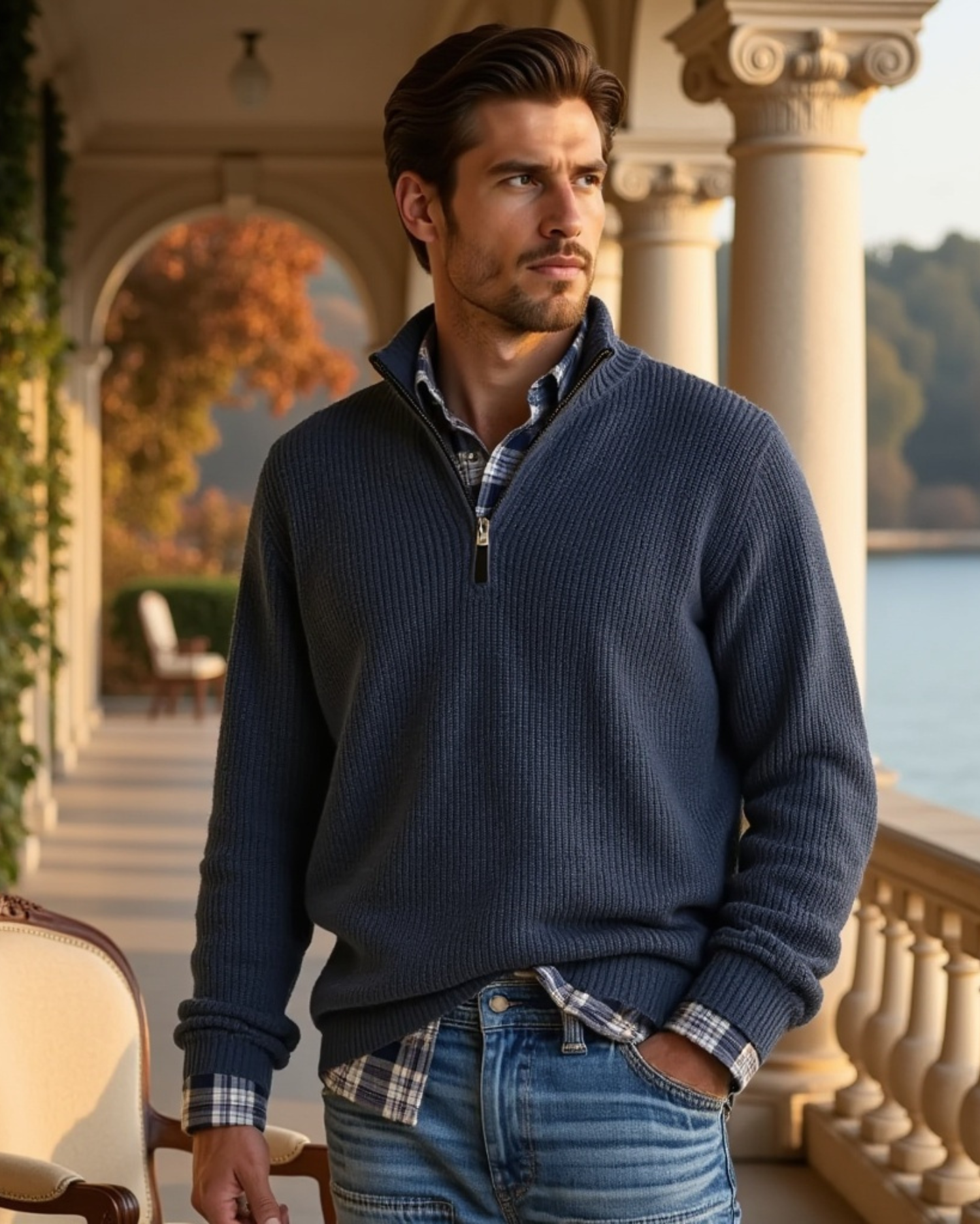 Cecole | Men’s Casual Fit Sweater with Zippered Collar