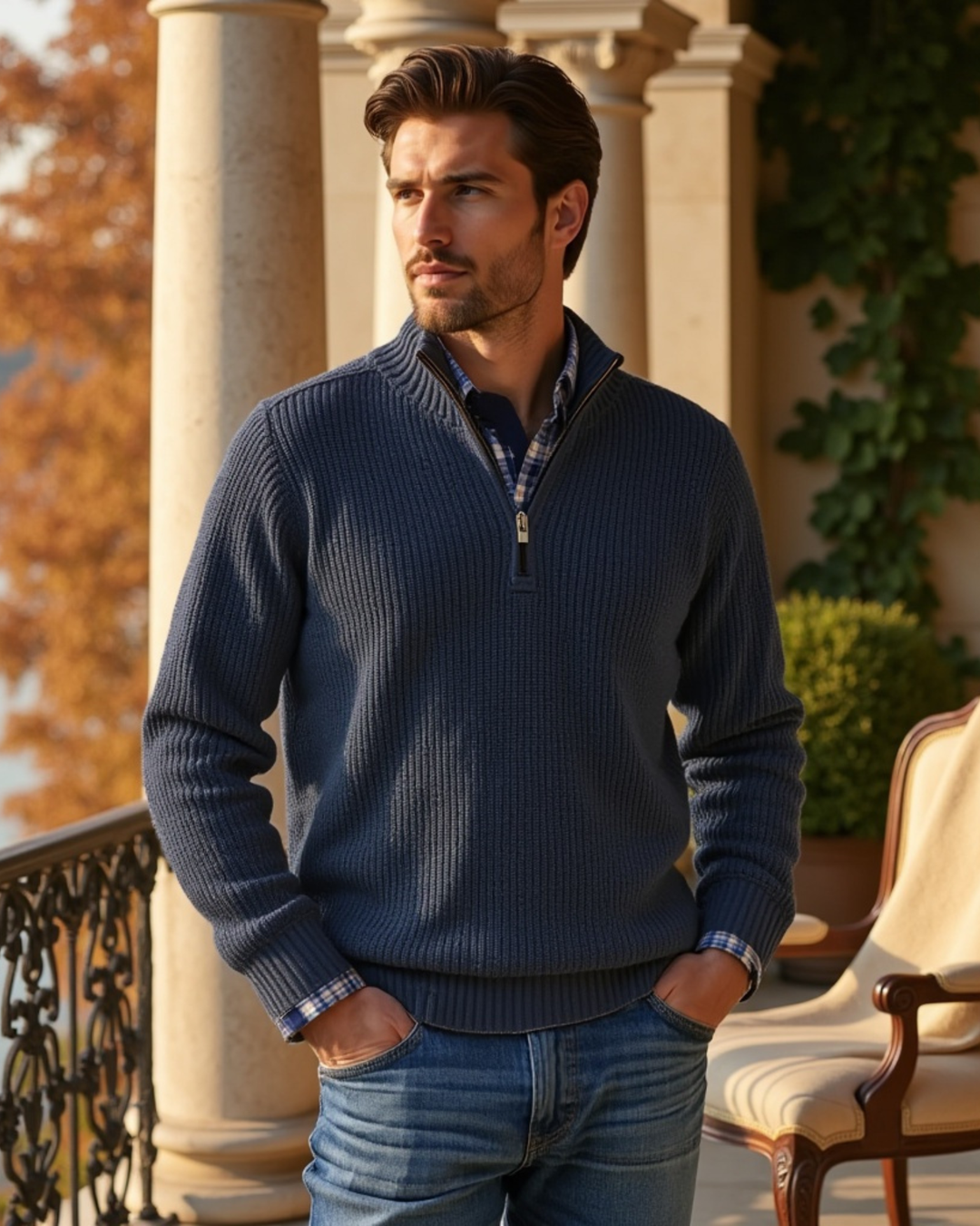 Cecole | Men’s Casual Fit Sweater with Zippered Collar