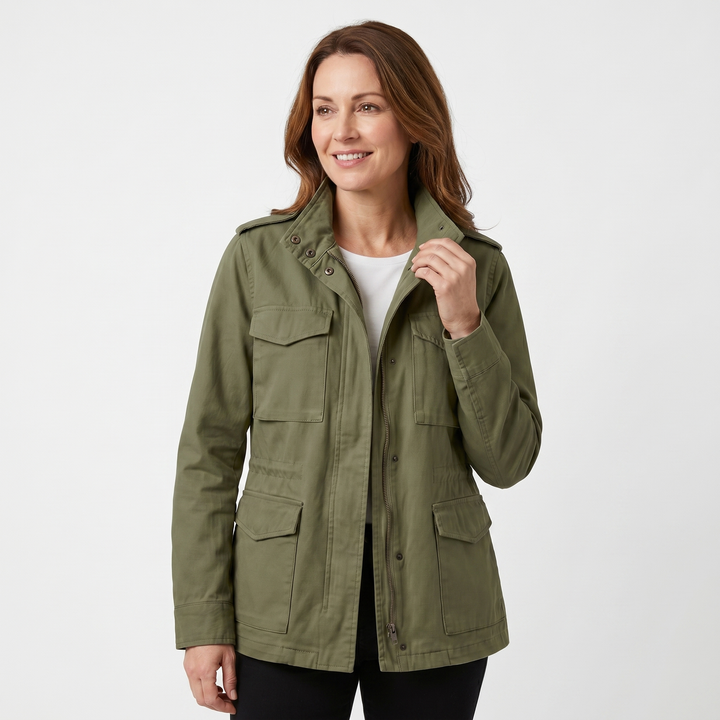 Loose Korean Style Windbreaker with Multi-Pocket for Women