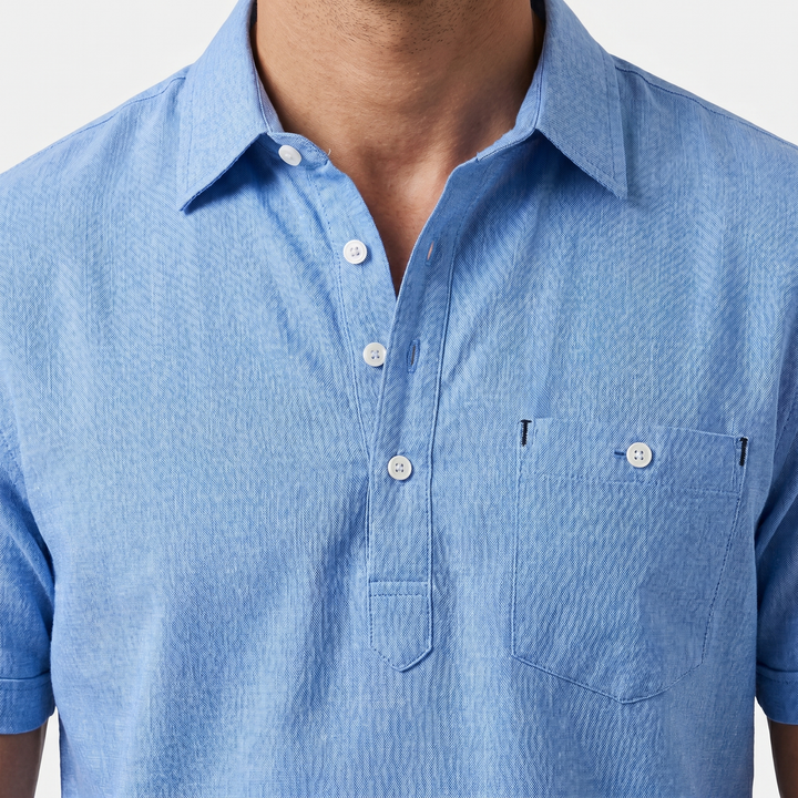Summer Linen Polo Shirt with Half Button Front for Men