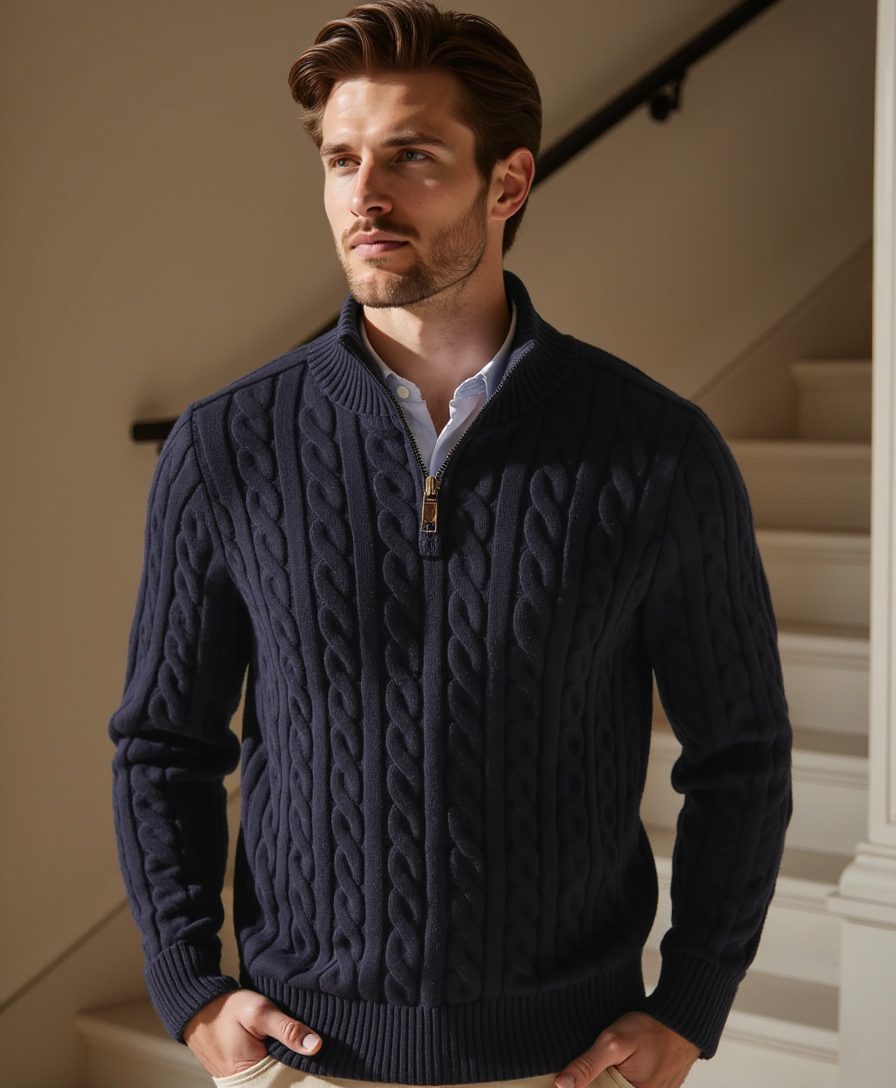 Cecole | Men’s Ribbed Cotton Half Zip Sweater with High Neck
