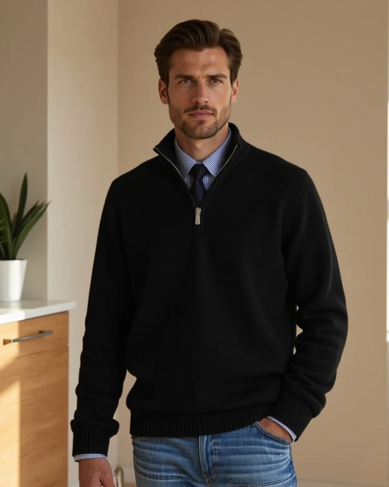 Cecole | Men’s Half-Zip Sweater with Modern Zipper Accent