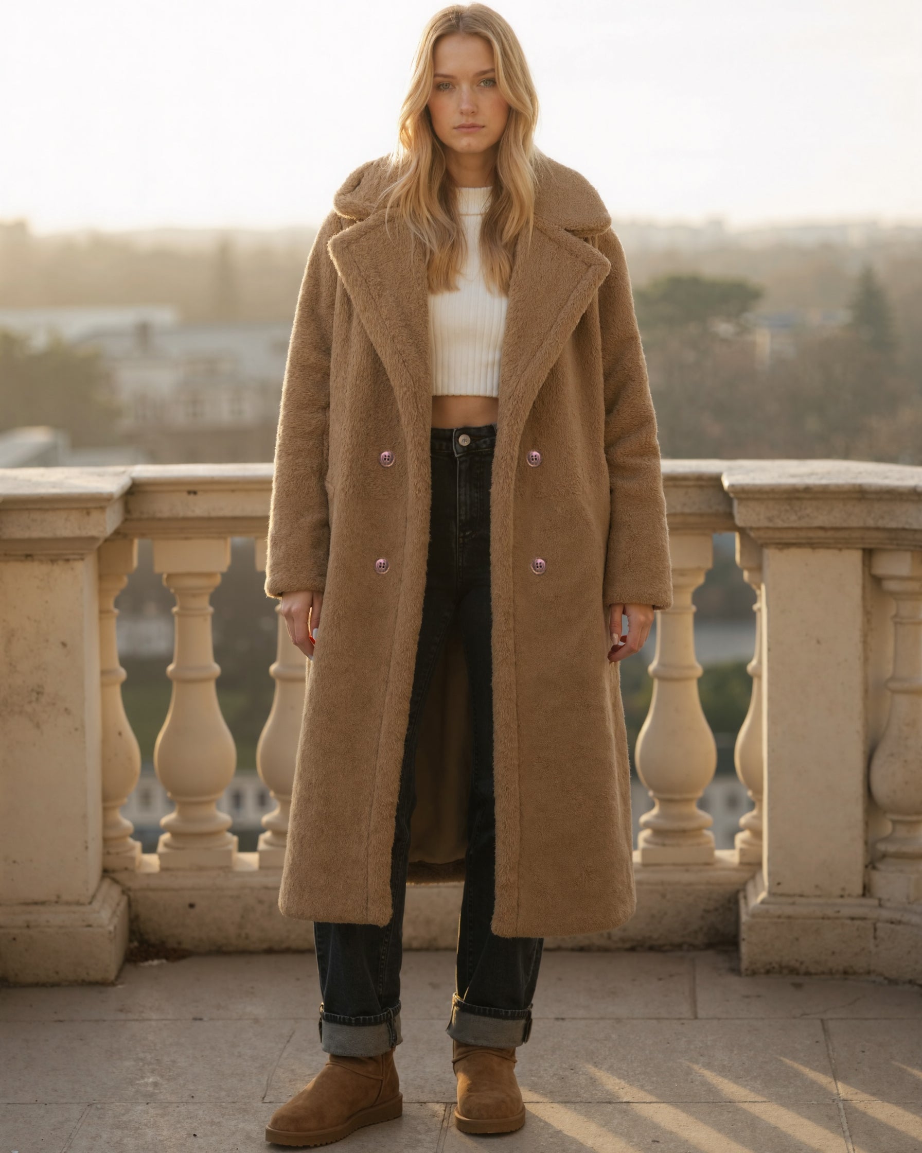 Cecole | Women’s Long Teddy Coat with Straight Silhouette