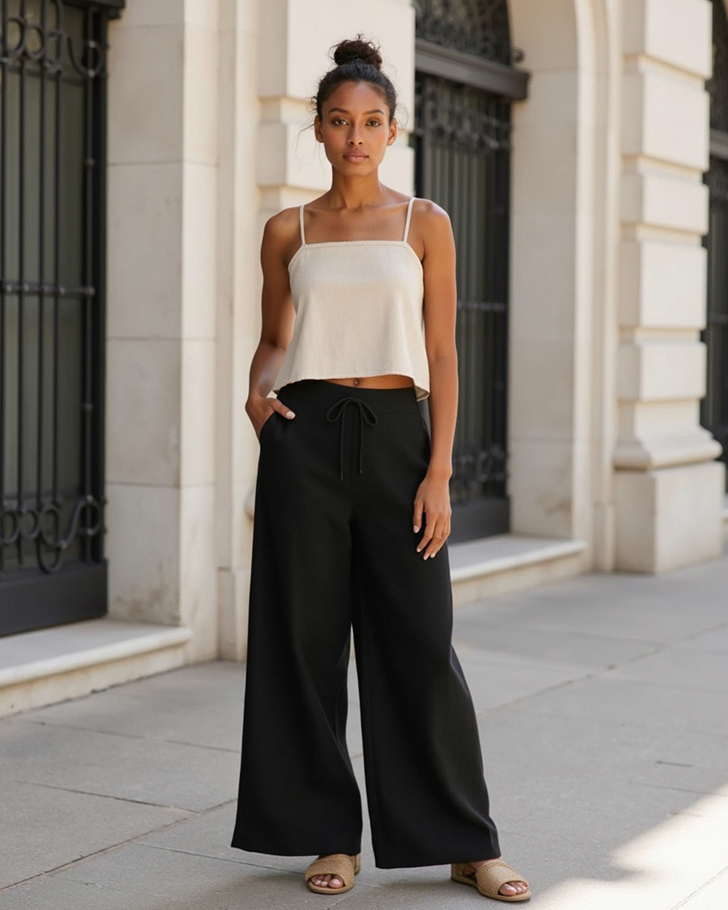 Cecole | Women’s Linen Blend Loose Trousers with Elastic Waistband