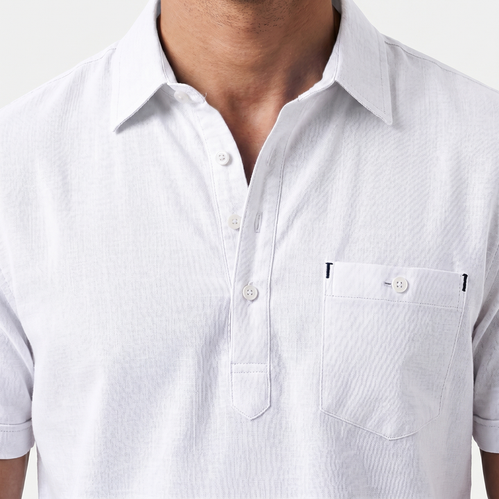 Summer Linen Polo Shirt with Half Button Front for Men
