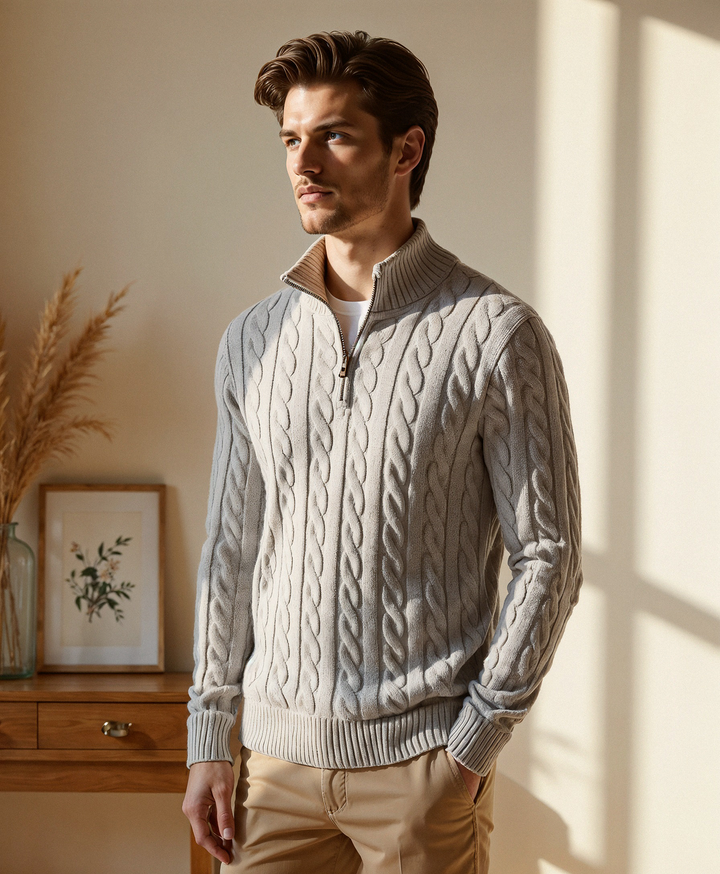 Cecole | Men’s Ribbed Cotton Half Zip Sweater with High Neck