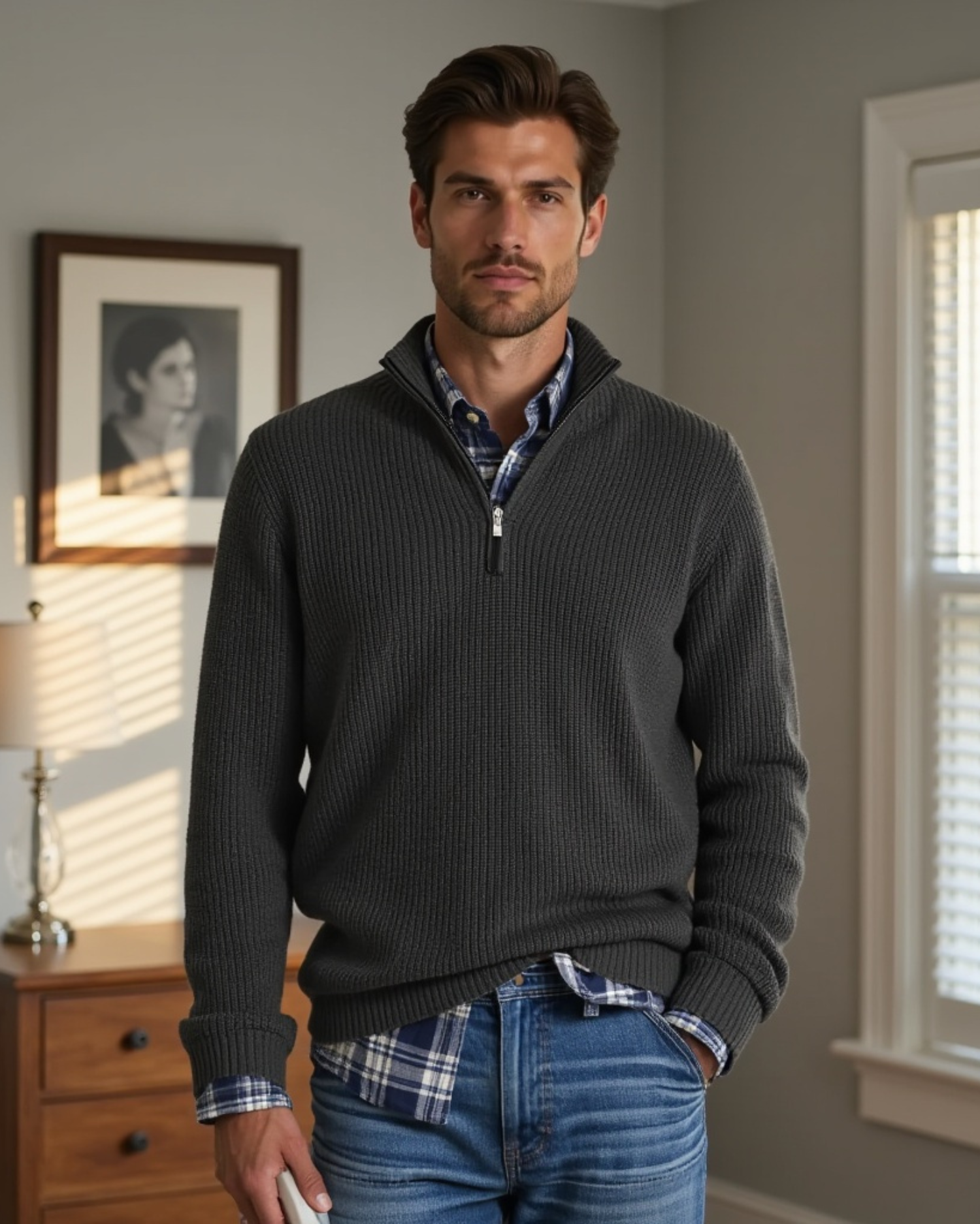 Cecole | Men’s Casual Fit Sweater with Zippered Collar
