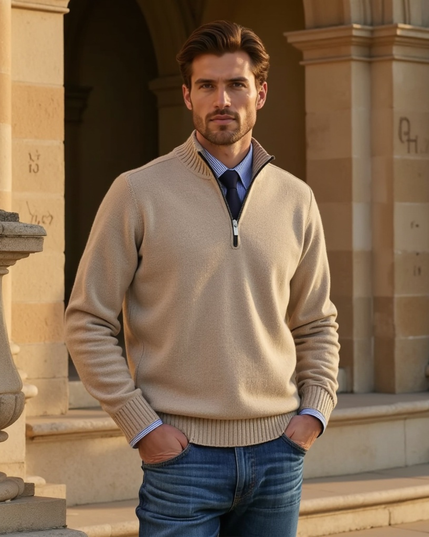 Cecole | Men’s Half-Zip Sweater with Modern Zipper Accent