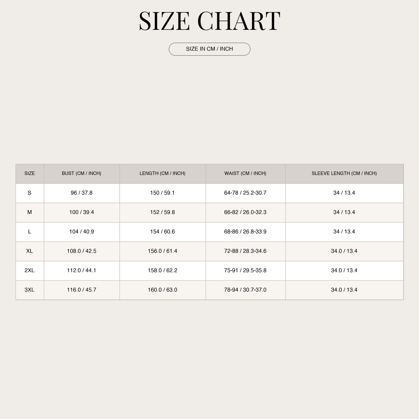 Abstract Print Kaftan Style Maxi Dress for Women size chart