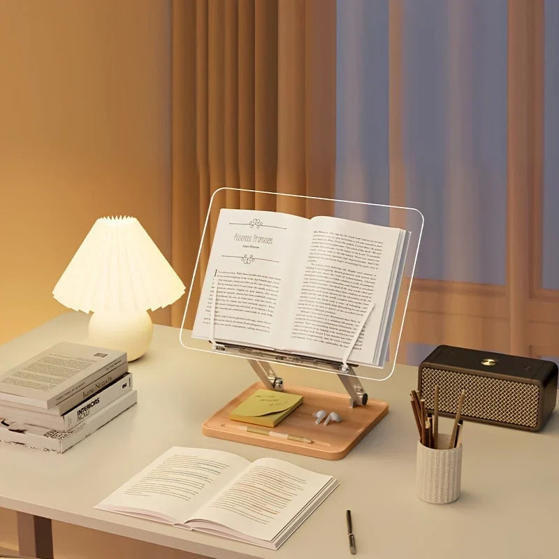 Pupitre de lecture réglable – Matériau transparent avec base en bois 1
