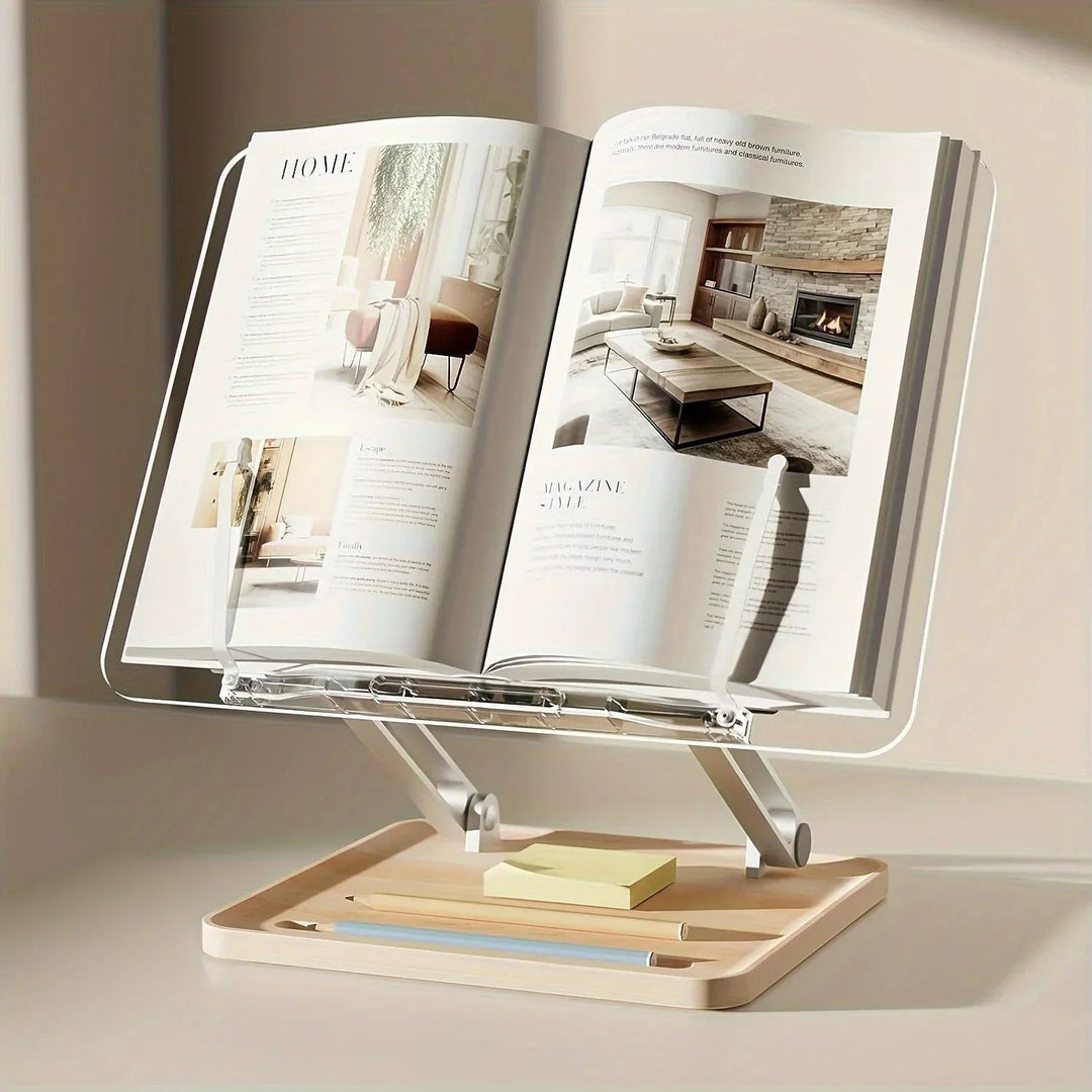 Pupitre de lecture réglable – Matériau transparent avec base en bois 3