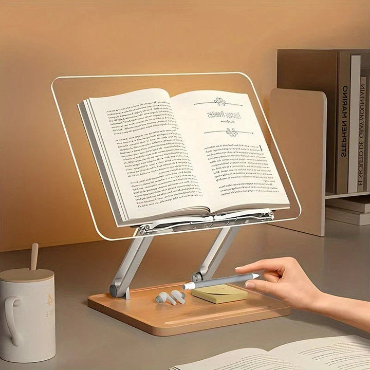Pupitre de lecture réglable – Matériau transparent avec base en bois 4