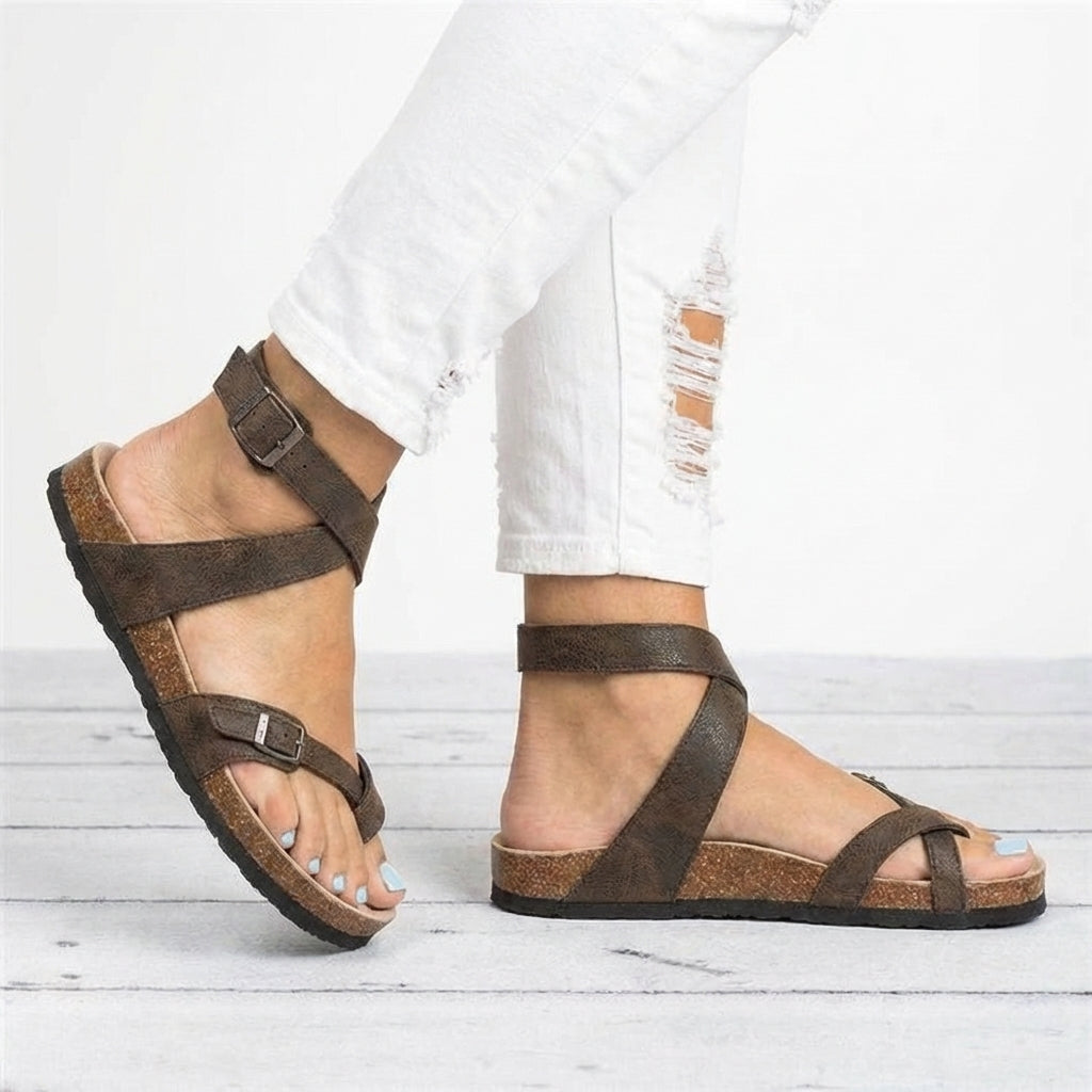 Adjustable Sandals with Cork Footbed and Toe Loop for Women