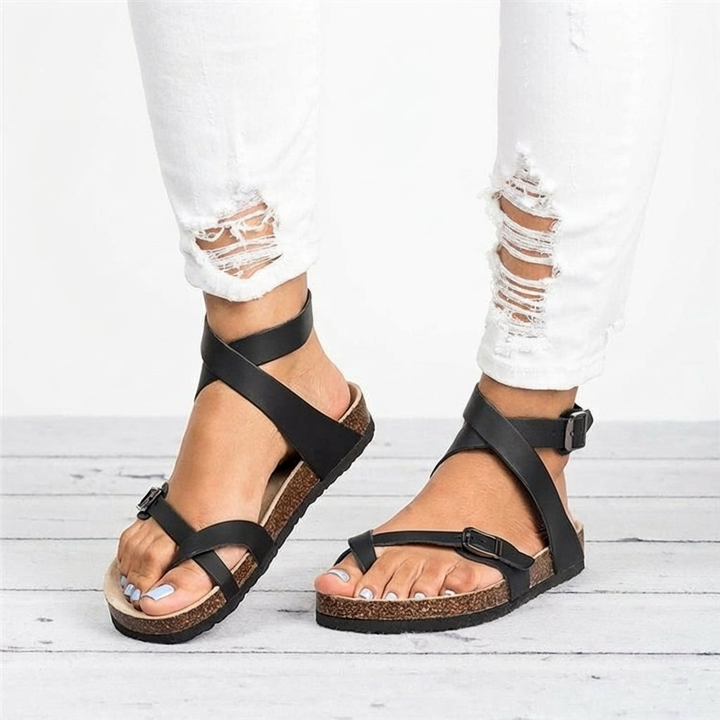 Adjustable Sandals with Cork Footbed and Toe Loop for Women