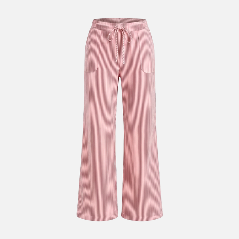 Airy Striped Wide-Leg Cotton Drawstring Pants for Women
