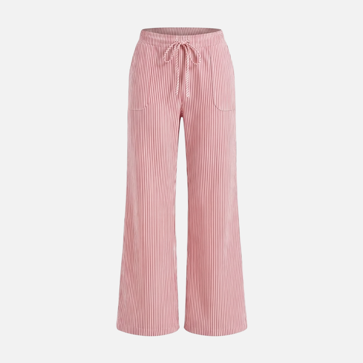Airy Striped Wide-Leg Cotton Drawstring Pants for Women