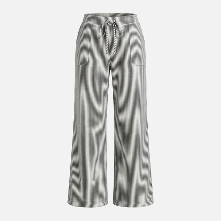 Airy Striped Wide-Leg Cotton Drawstring Pants for Women