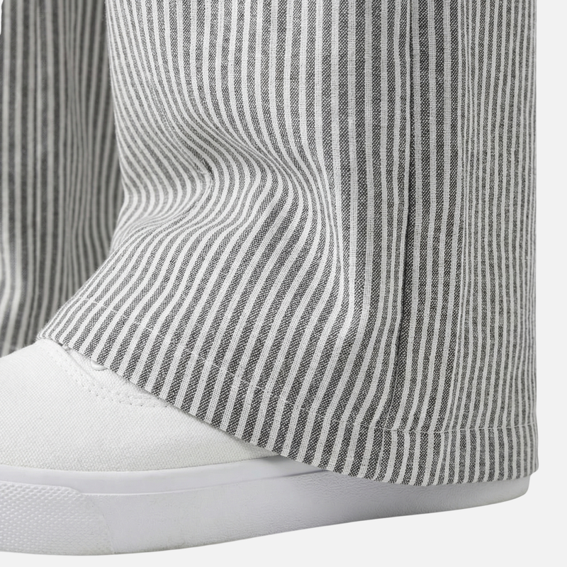Airy Striped Wide-Leg Cotton Drawstring Pants for Women