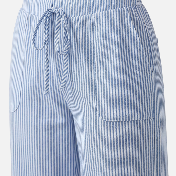 Airy Striped Wide-Leg Cotton Drawstring Pants for Women