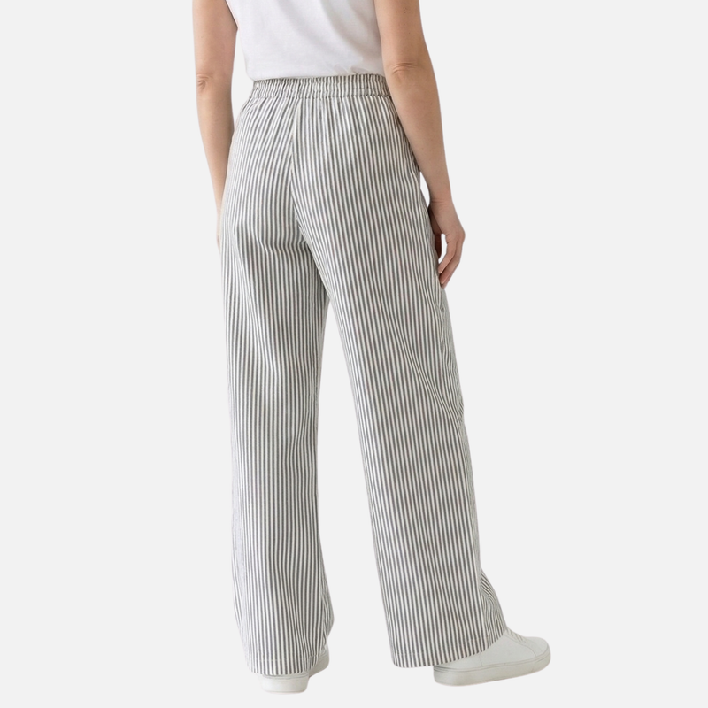 Airy Striped Wide-Leg Cotton Drawstring Pants for Women