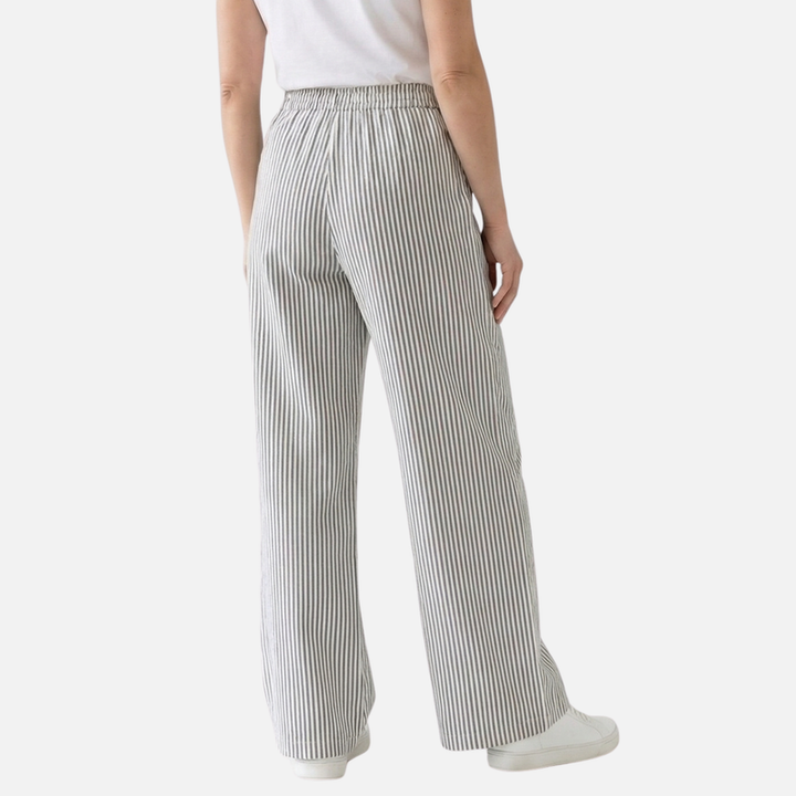 Airy Striped Wide-Leg Cotton Drawstring Pants for Women