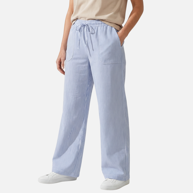 Airy Striped Wide-Leg Cotton Drawstring Pants for Women