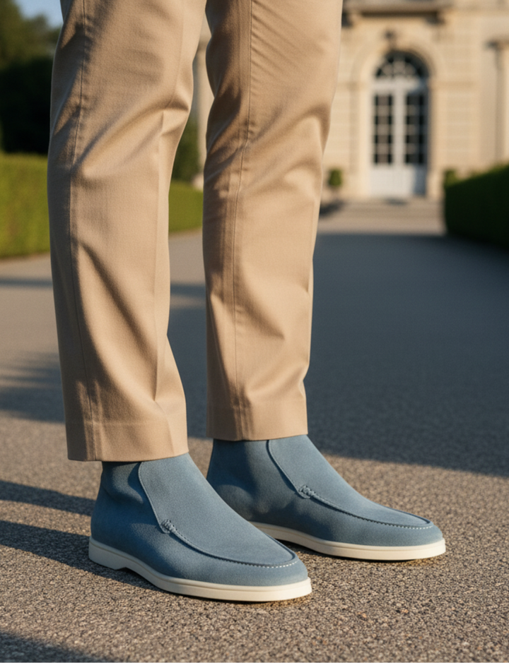 Ankle-High Loafers with Visible Moccasin Stitching for Men