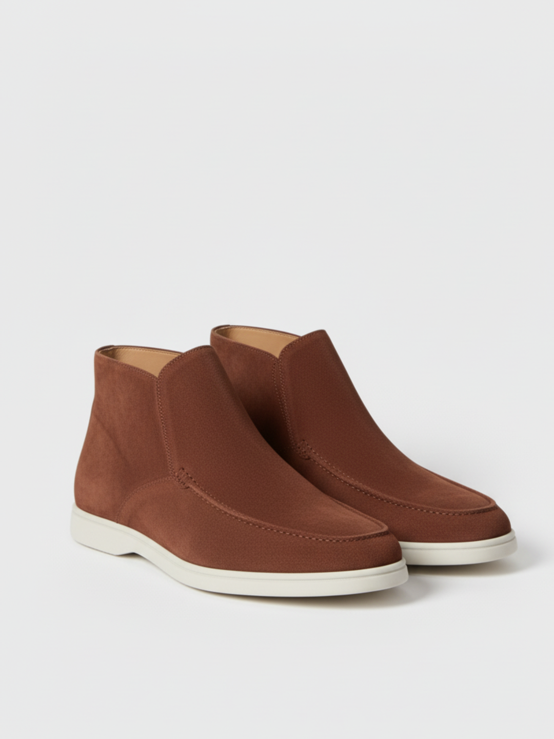 Ankle-High Loafers with Visible Moccasin Stitching for Men