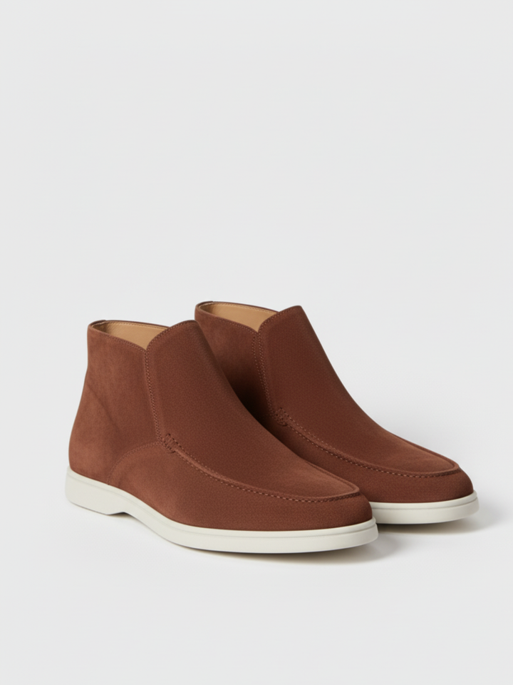 Ankle-High Loafers with Visible Moccasin Stitching for Men