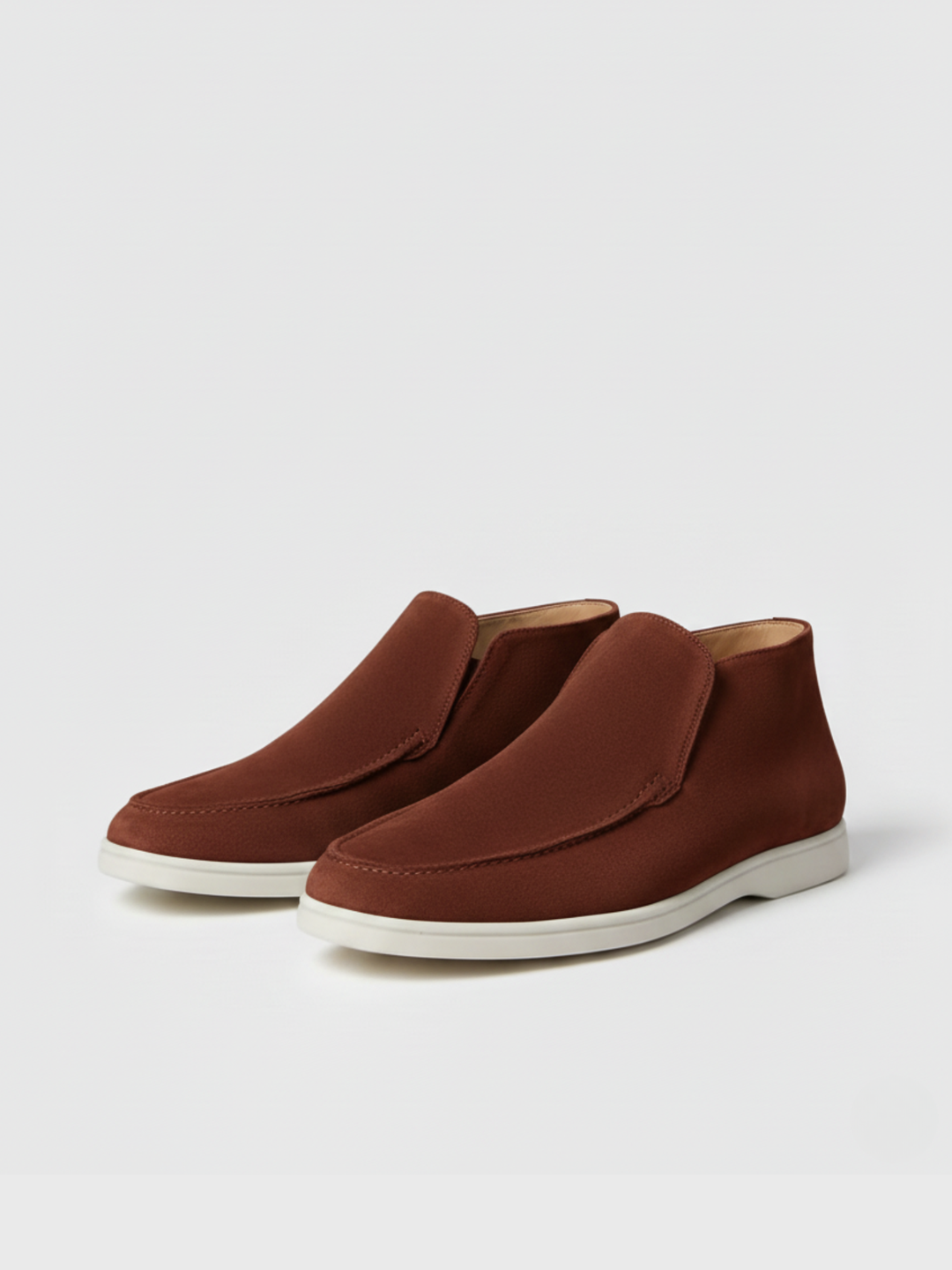 Ankle-High Loafers with Visible Moccasin Stitching for Men
