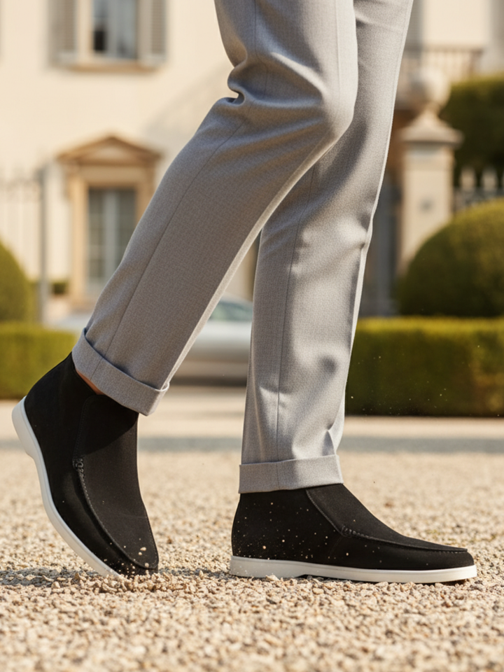 Ankle-High Loafers with Visible Moccasin Stitching for Men