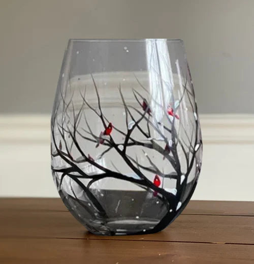 Artfully Painted Wine Glasses – Four Seasons Tree Design Set 13