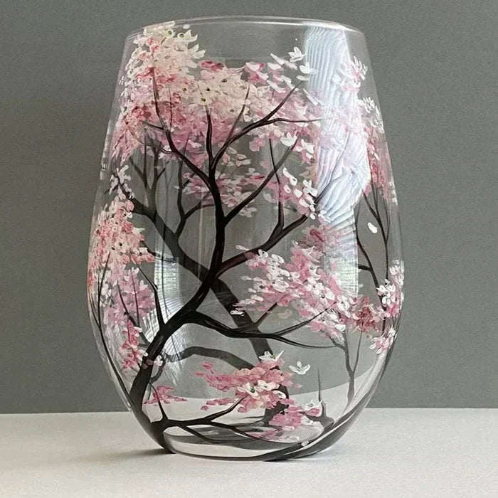 Artfully Painted Wine Glasses – Four Seasons Tree Design Set 2