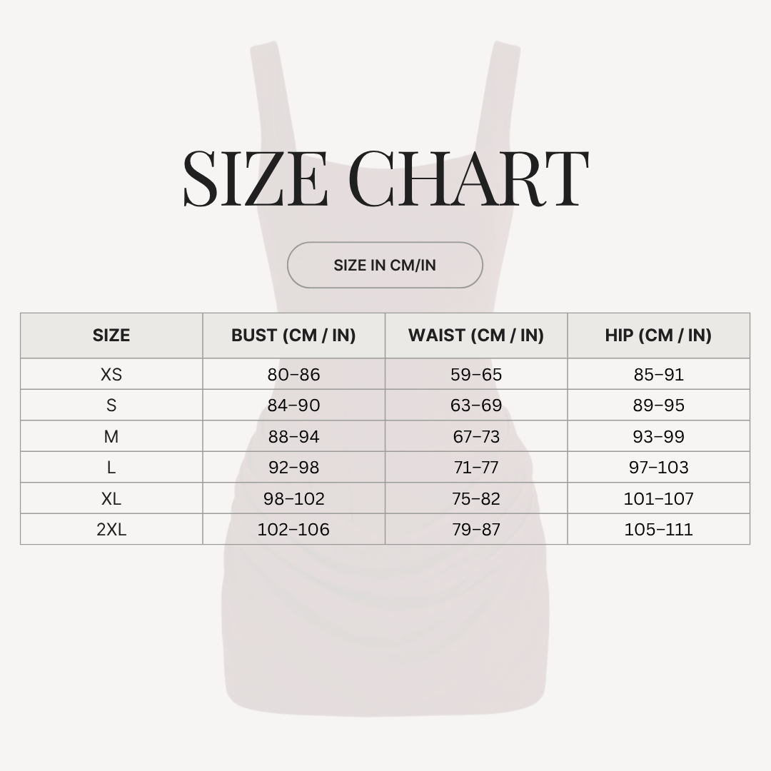 Form-Fitting Mini Dress – Bustier Bodice, Gathered Skirt for Women size chart