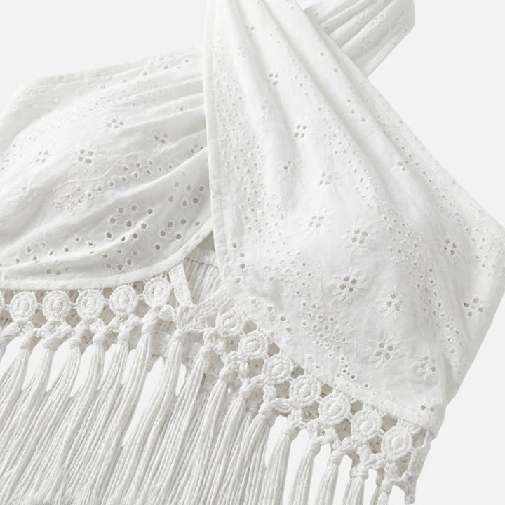 Boho Summer Knit Halter Top with Eyelet Detail for Women