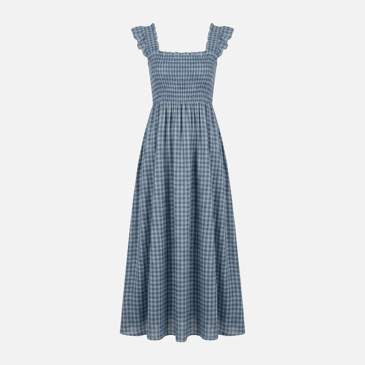 Breathable Cotton Maxi Dress with Gingham for Women