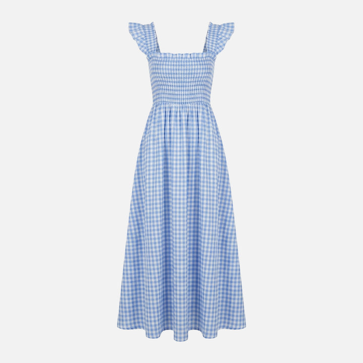 Breathable Cotton Maxi Dress with Gingham for Women
