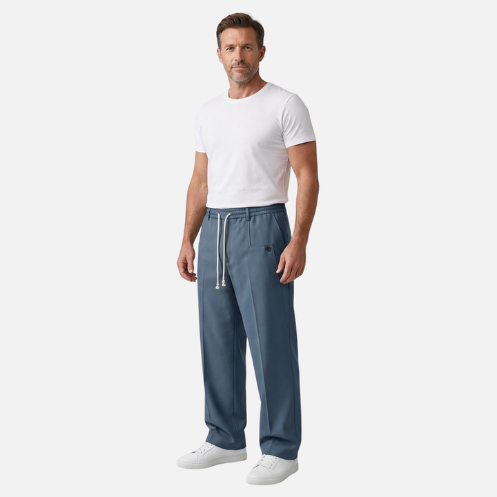 Loose Fit Cotton Pants with Drawstring for Men