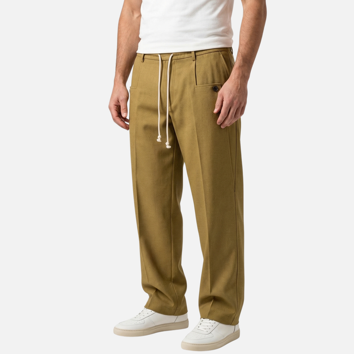 Loose Fit Cotton Pants with Drawstring for Men