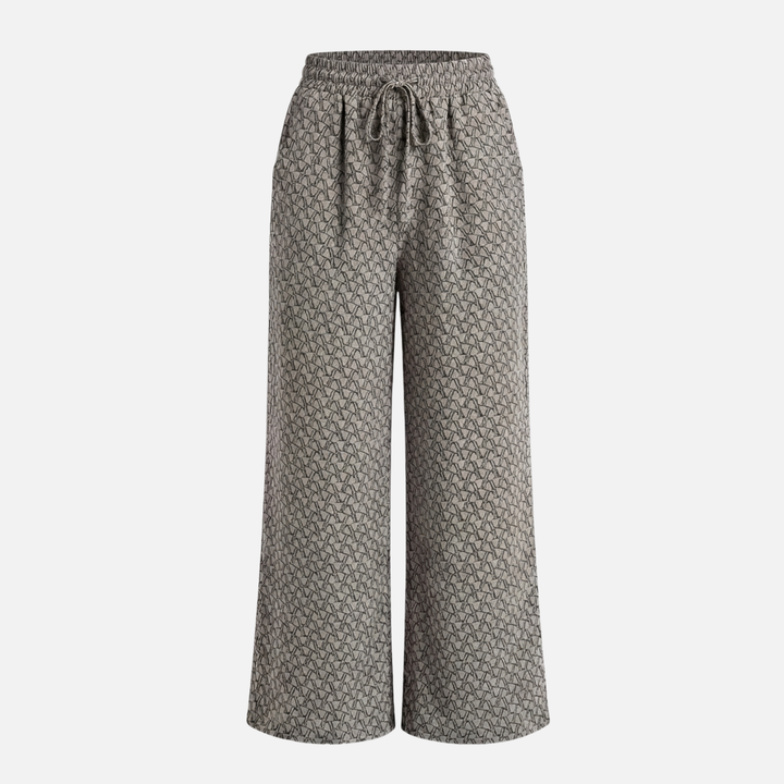Geometric Wide Leg Pants with Smocked Waist for Women